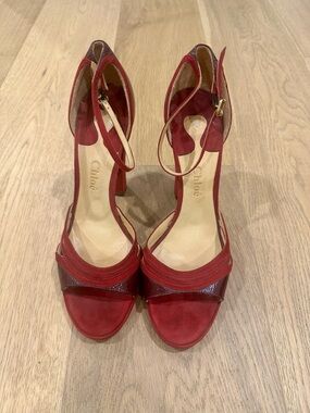 Chloé Burgundy Suede & Patent Ankle-Strap Heels Size 41